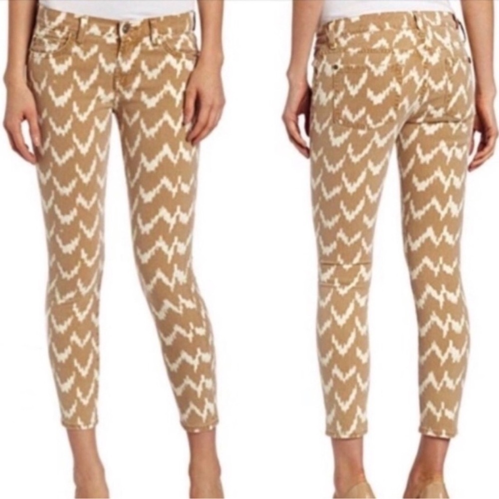 7 For All Mankind Tan and White Straight Leg Jeans